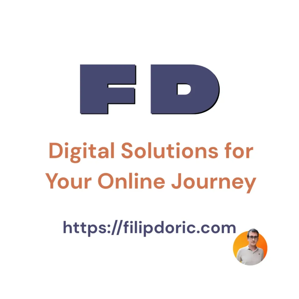 Logo of FilipDoric.com with the title “Digital Solutions for Your Online Journey,” featuring Filip Doric, offering web design, music, and digital tools for freelancers.